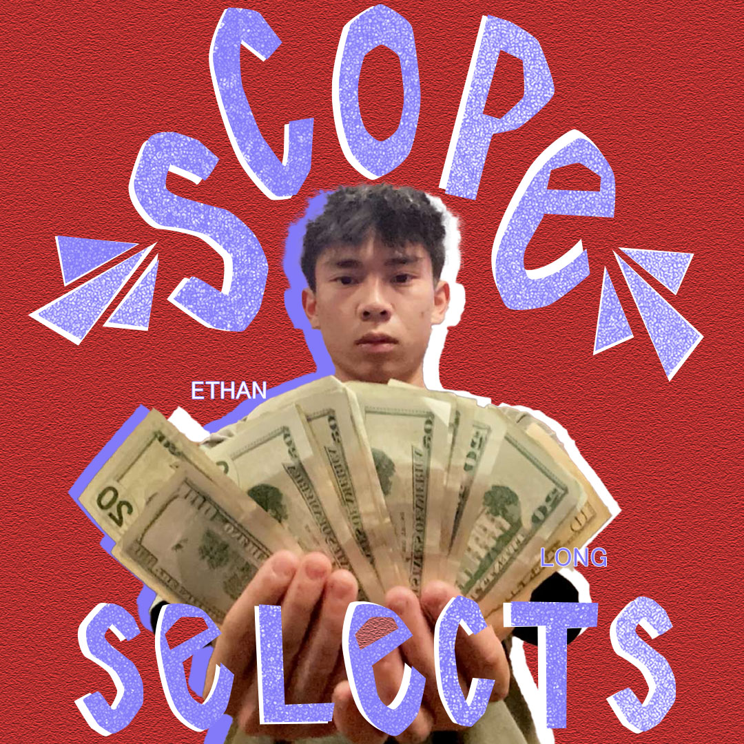 Ethan Scope Selects, red background, purple text, money spread