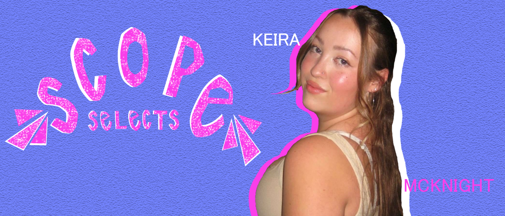 purple background, pink text: Keira McKnight