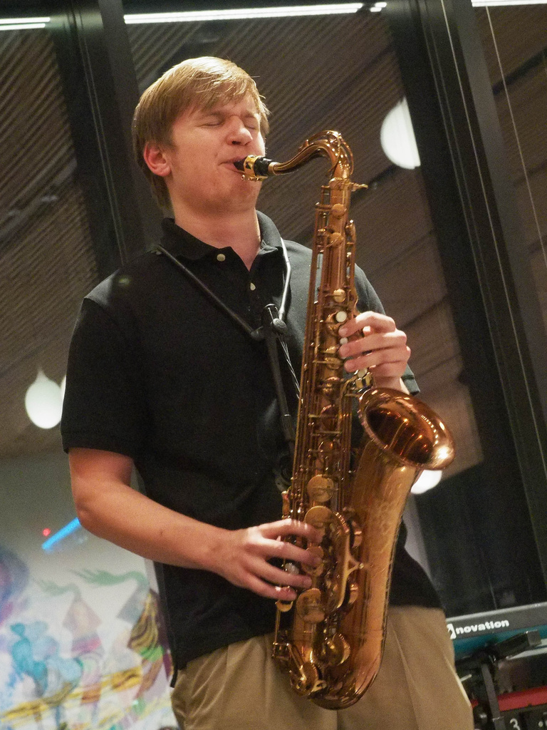 Ben Banta performing a piece on the saxophone 