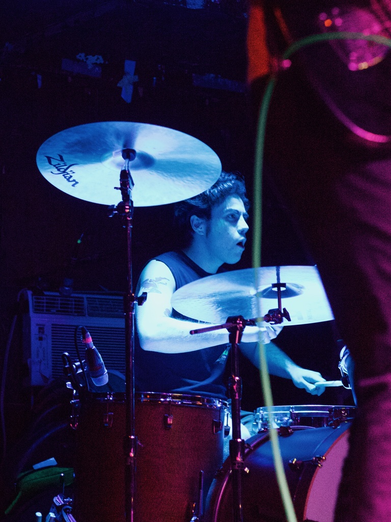 Drum photograph, blue lighting, Frankie and the Witch Fingers