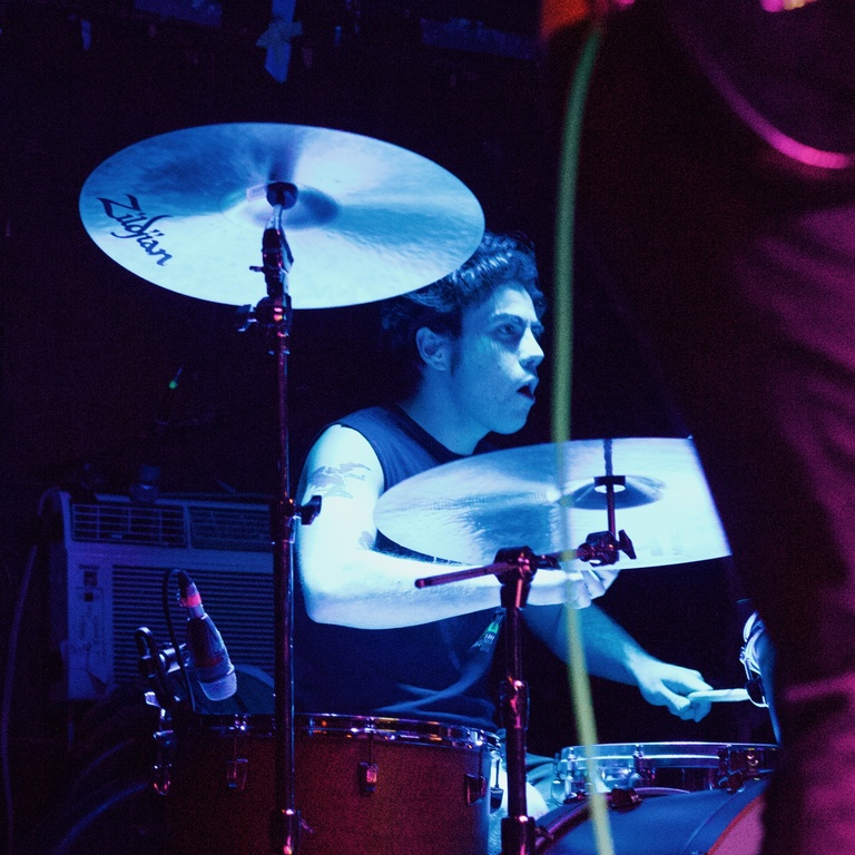Drum photograph, blue lighting, Frankie and the Witch Fingers