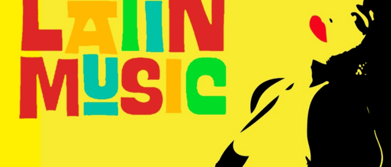 Contains the text "Latin Music" with a stylized image of a singer