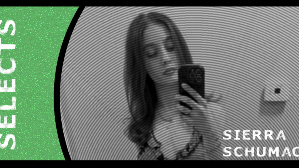 Green graphic with SCOPE Selects on the left in white text, Sierra on the bottom right. A black and white mirror picture with a spiral effect. 